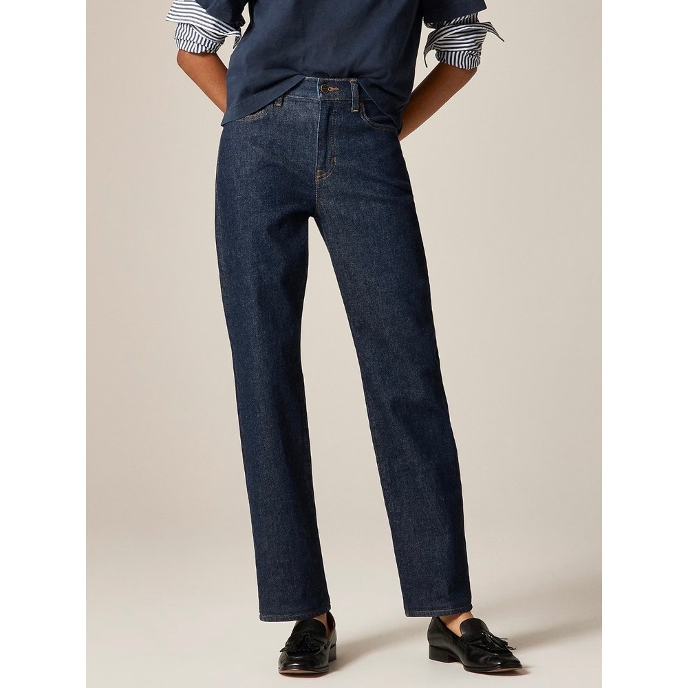 J.Crew Nipped Straight High Rise Jeans Dark Wash Semi-Stretch Denim Womens 29